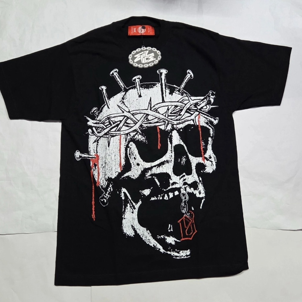Evil Vice red tag Black Graphic Skull T-Shirt size medium NWT